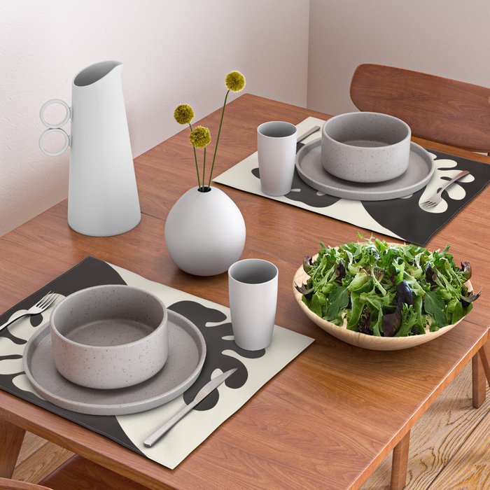 Matisse Inspired Yin Yang Leaf Cutouts in Black & Off White Placemat Gallery Image 2