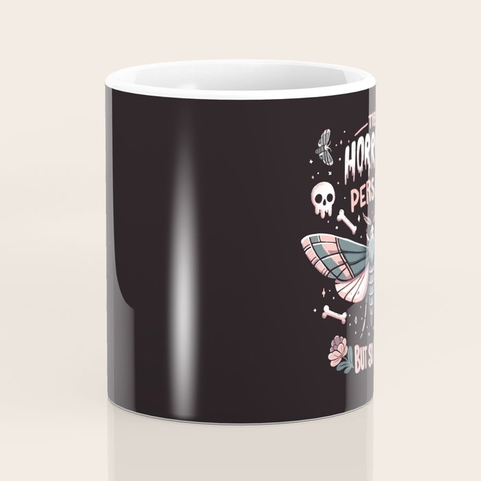 The horrors persist but so do I - gothic moth and skull design Coffee Mug Gallery Image 4