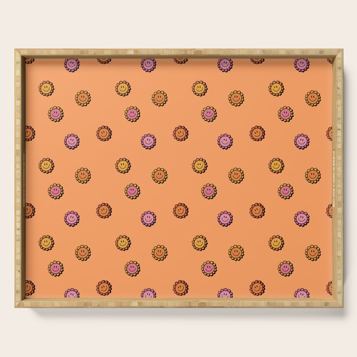 Happy Flower Print in Orange Serving Tray Gallery Image 1