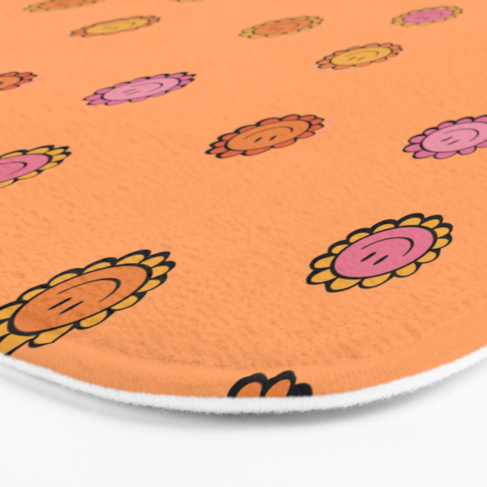 Happy Flower Print in Orange Bath Mat Gallery Image 3
