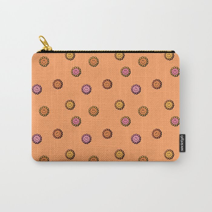 Happy Flower Print in Orange Carry All Pouch Gallery Image 1