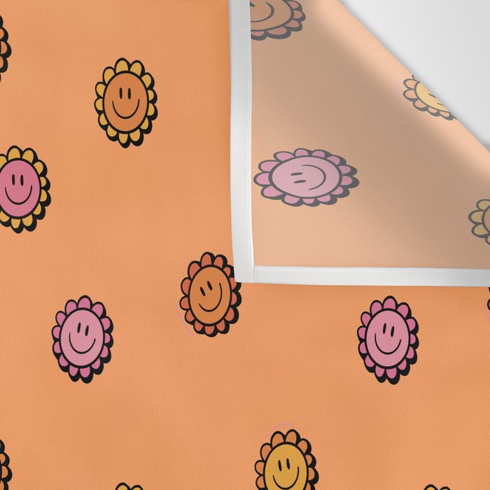Happy Flower Print in Orange Wall Tapestry Gallery Image 3