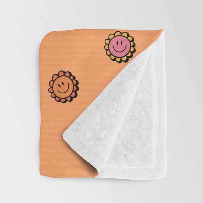 Happy Flower Print in Orange Throw Blanket Gallery Image 3