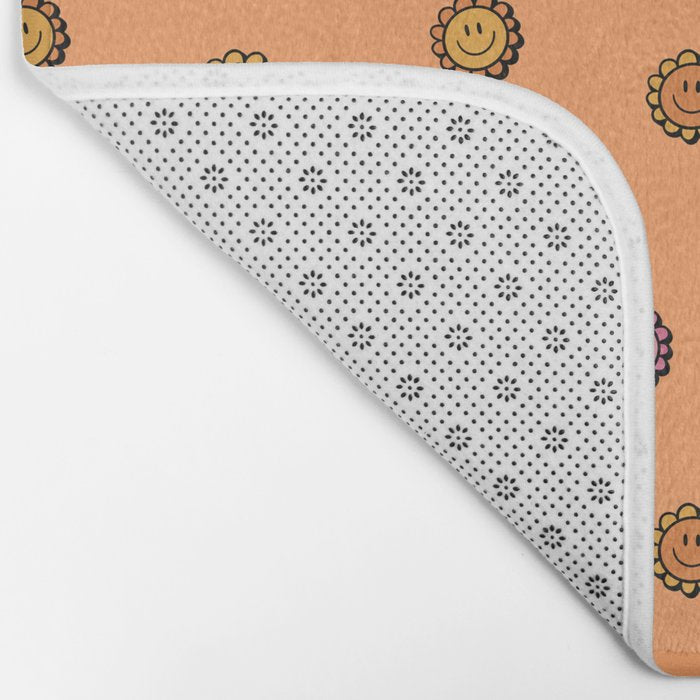 Happy Flower Print in Orange Bath Mat Gallery Image 2