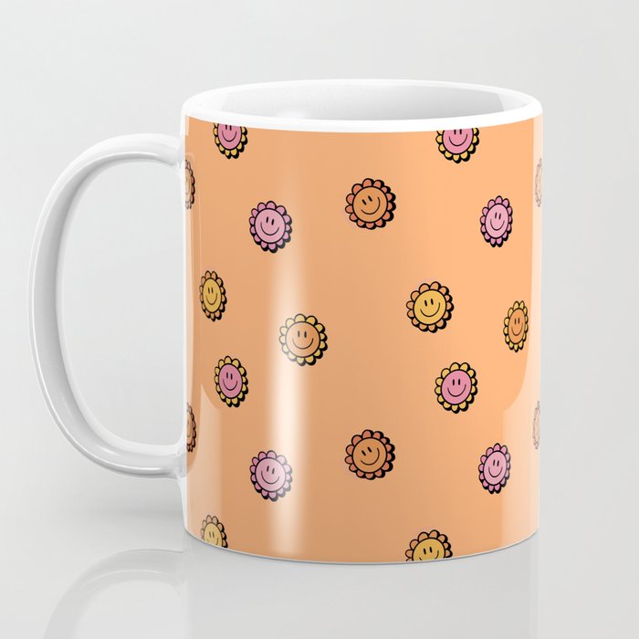 Happy Flower Print in Orange Coffee Mug Gallery Image 3