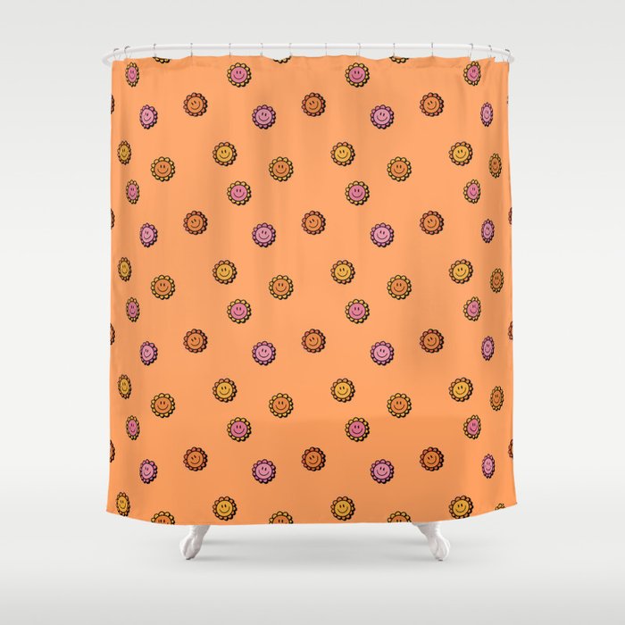 Happy Flower Print in Orange Shower Curtain Gallery Image 1