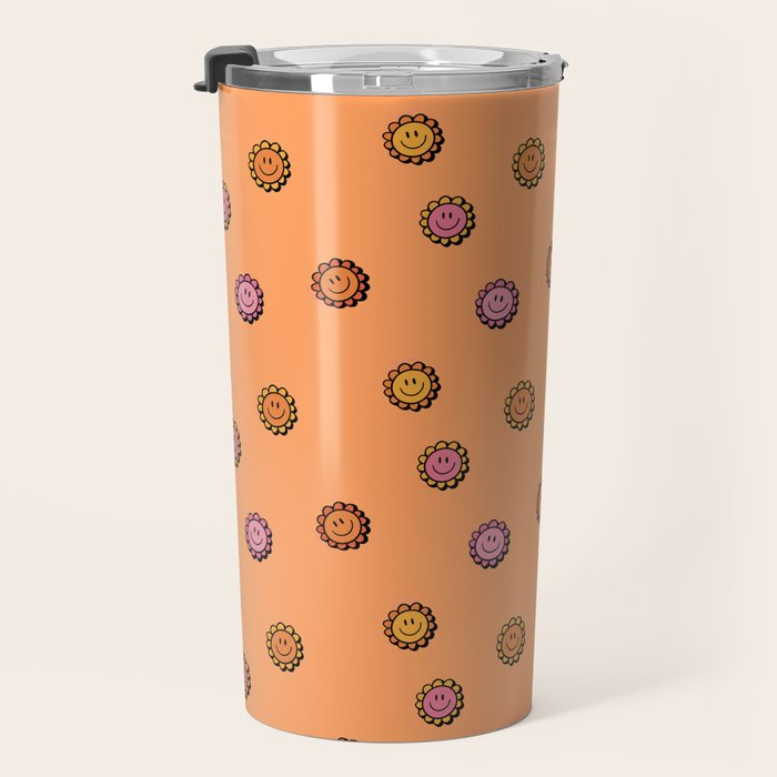 Happy Flower Print in Orange Travel Mug Gallery Image 3