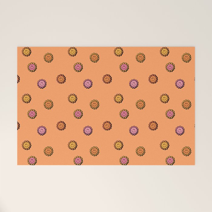 Happy Flower Print in Orange Welcome Mat Gallery Image 1