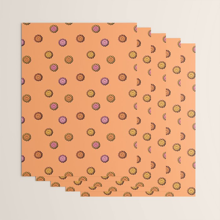 Happy Flower Print in Orange Wrapping Paper Gallery Image 3