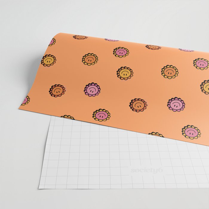 Happy Flower Print in Orange Wrapping Paper Gallery Image 2