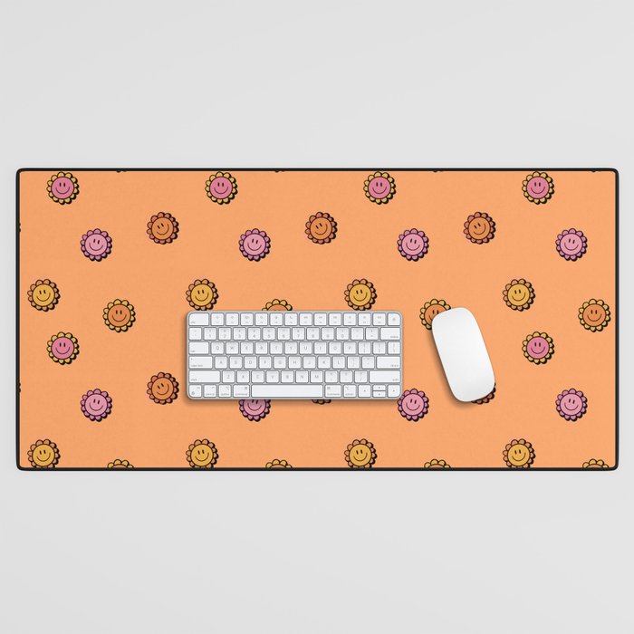 Happy Flower Print in Orange Desk Mat Gallery Image 1