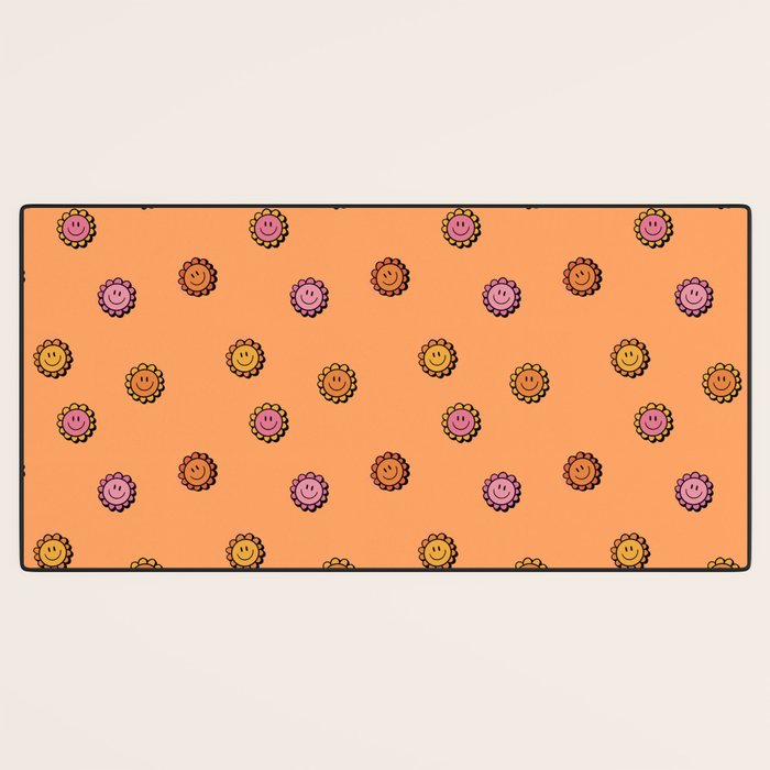 Happy Flower Print in Orange Desk Mat Gallery Image 3