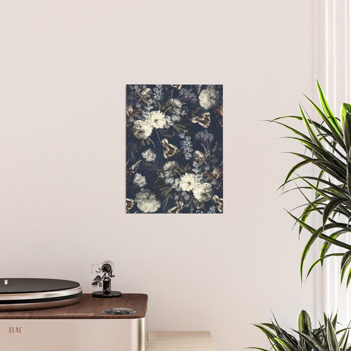 Antique Blue Moonlight Midnight Baroque Flower Garden Poster Gallery Image 2