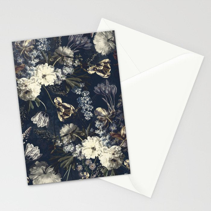 Antique Blue Moonlight Midnight Baroque Flower Garden Stationery Card Gallery Image 2