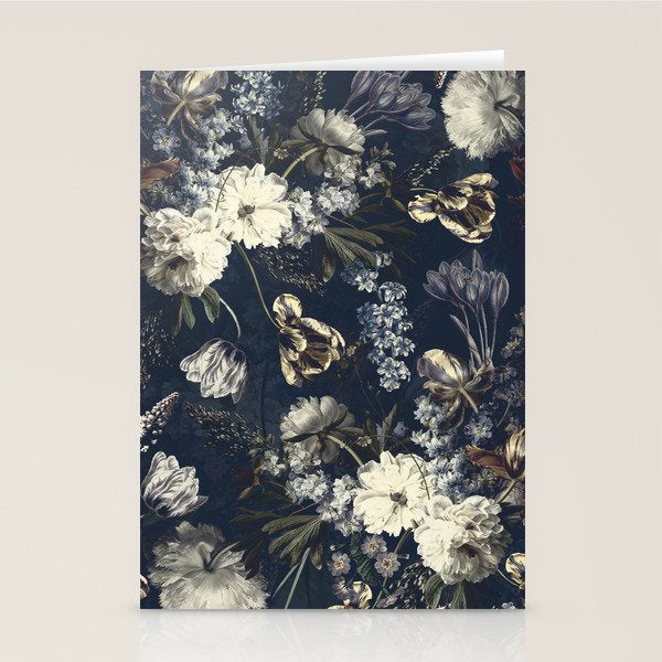 Antique Blue Moonlight Midnight Baroque Flower Garden Stationery Card Gallery Image 1