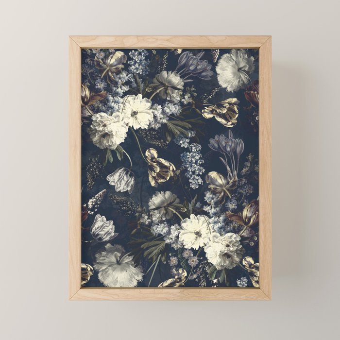 Antique Blue Moonlight Midnight Baroque Flower Garden Mini Art Print Gallery Image 1