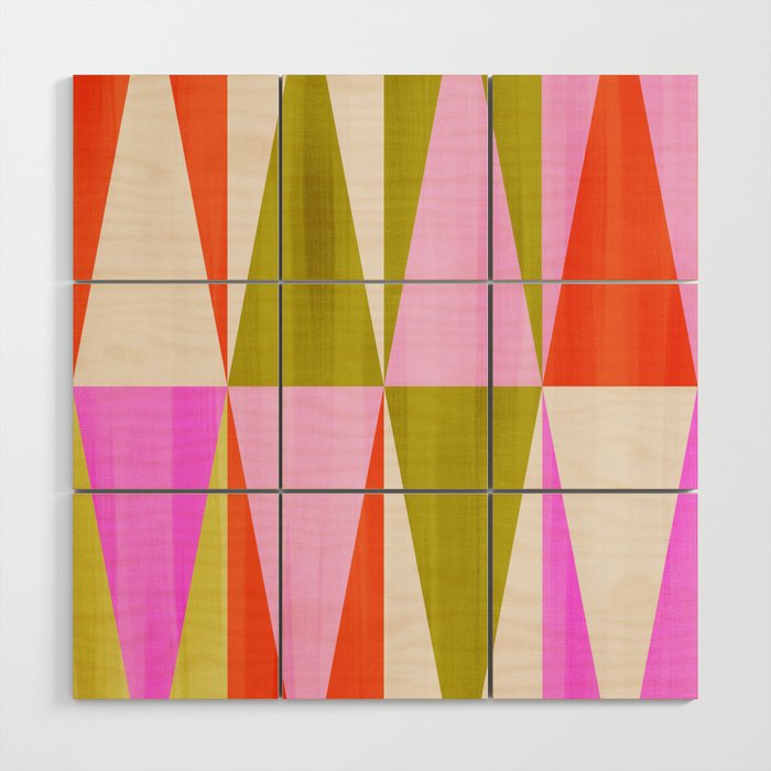 Mid Mod Diamond Pattern 1. textured Pink Green  Wood Wall Art Gallery Image 1