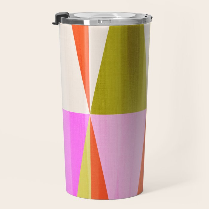 Mid Mod Diamond Pattern 1. textured Pink Green  Travel Mug Gallery Image 3