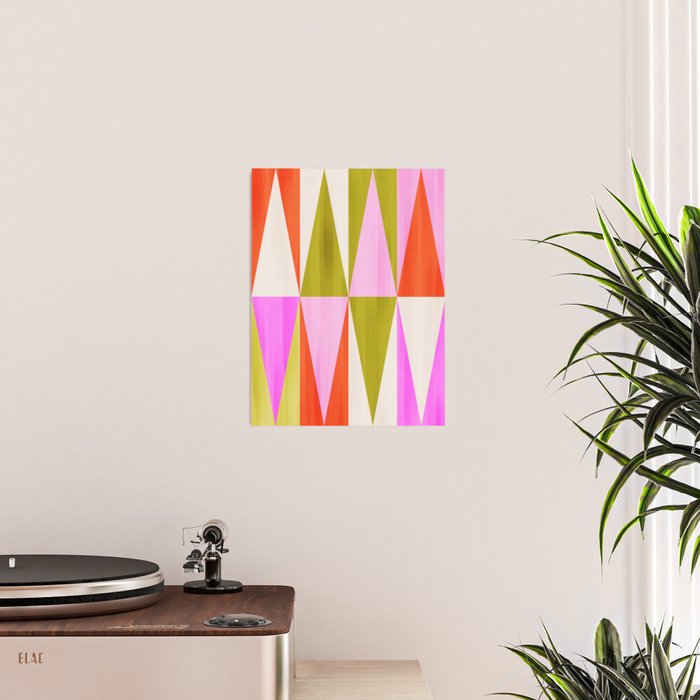 Mid Mod Diamond Pattern 1. textured Pink Green  Poster Gallery Image 2