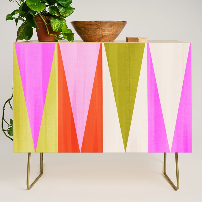 Mid Mod Diamond Pattern 1. textured Pink Green  Credenza Gallery Image 1