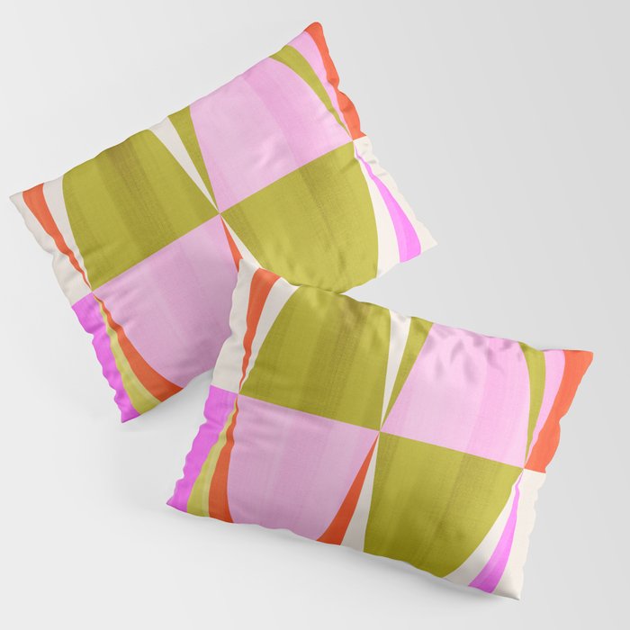 Mid Mod Diamond Pattern 1. textured Pink Green  Pillow Sham Gallery Image 3