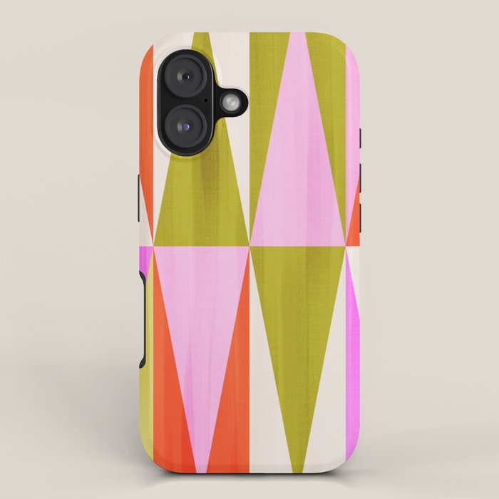 Mid Mod Diamond Pattern 1. textured Pink Green  iPhone Case Gallery Image 1