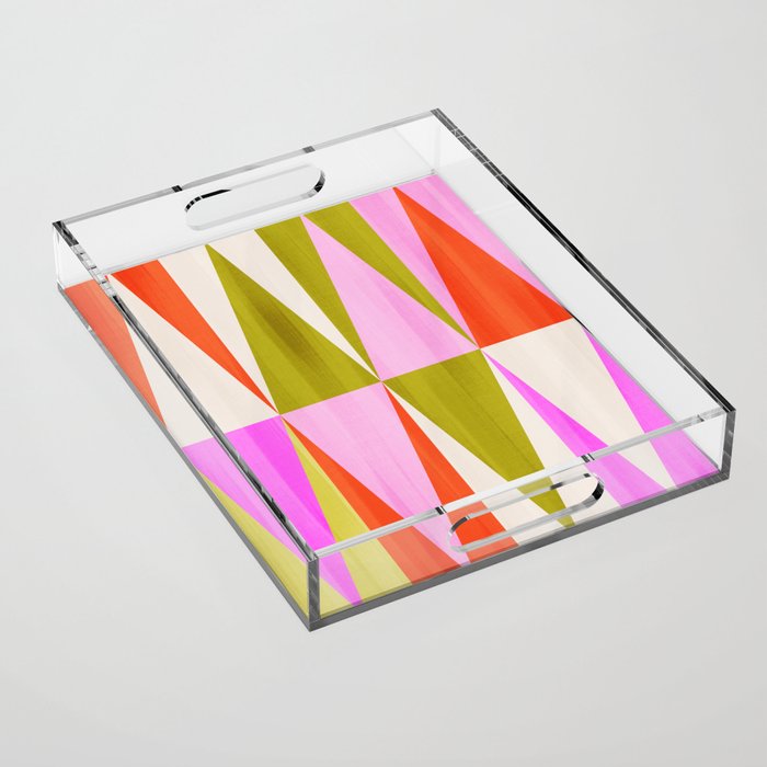 Mid Mod Diamond Pattern 1. textured Pink Green  Acrylic Tray Gallery Image 1