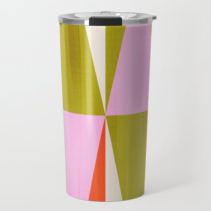 Mid Mod Diamond Pattern 1. textured Pink Green  Travel Mug Gallery Image 1