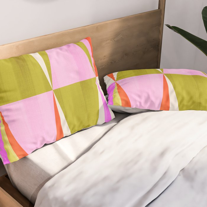 Mid Mod Diamond Pattern 1. textured Pink Green  Pillow Sham Gallery Image 2