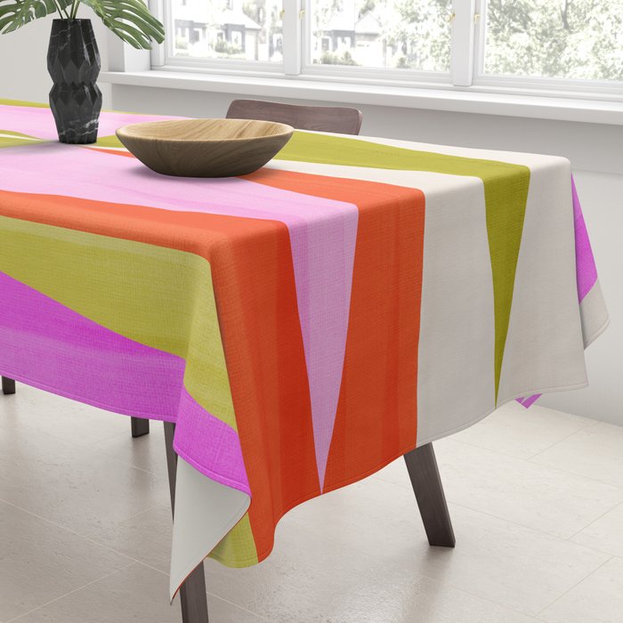 Mid Mod Diamond Pattern 1. textured Pink Green  Tablecloth Gallery Image 3