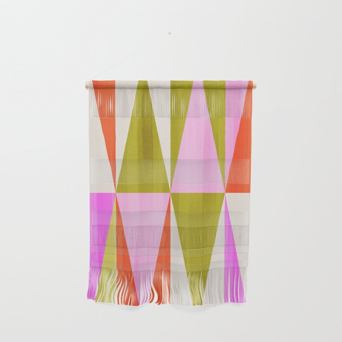 Mid Mod Diamond Pattern 1. textured Pink Green  Wall Hanging Gallery Image 1