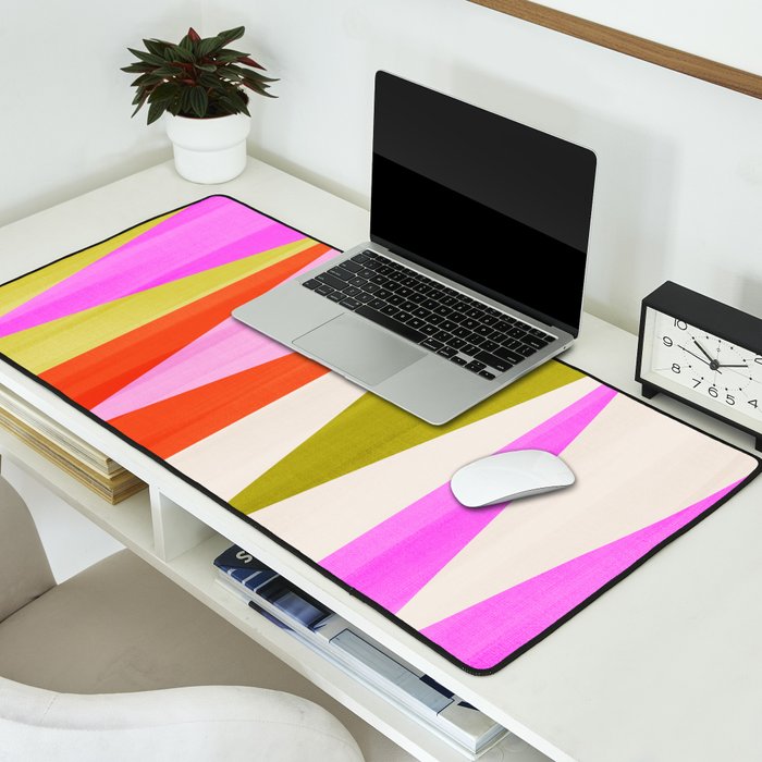 Mid Mod Diamond Pattern 1. textured Pink Green  Desk Mat Gallery Image 2