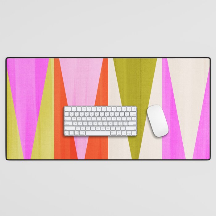Mid Mod Diamond Pattern 1. textured Pink Green  Desk Mat Gallery Image 1