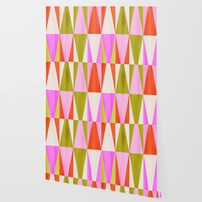 Mid Mod Diamond Pattern 1. textured Pink Green  Wallpaper Gallery Image 2