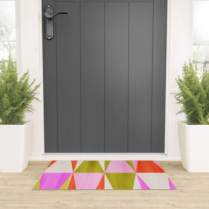 Mid Mod Diamond Pattern 1. textured Pink Green  Welcome Mat Gallery Image 3