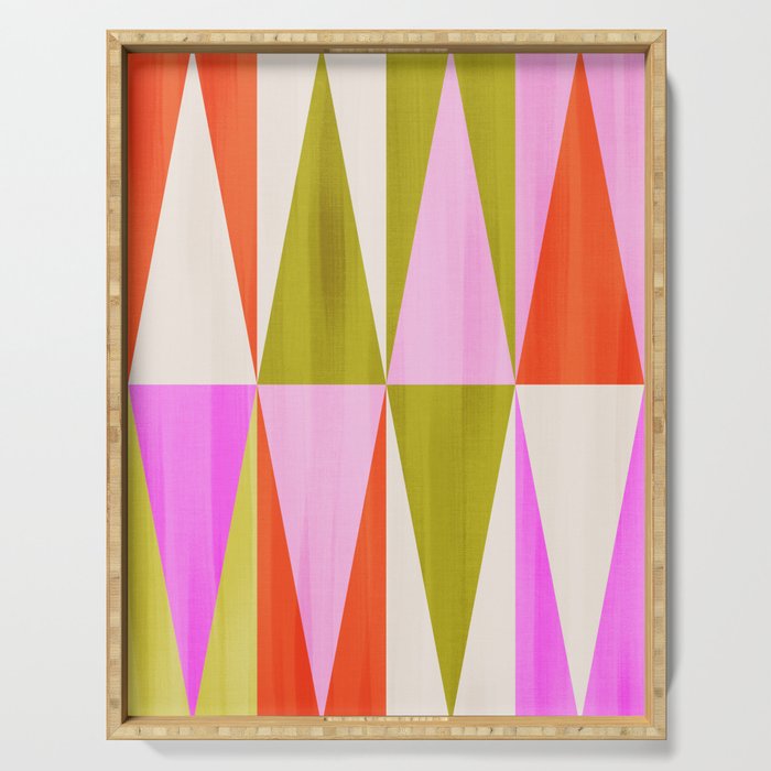 Mid Mod Diamond Pattern 1. textured Pink Green  Serving Tray Gallery Image 1