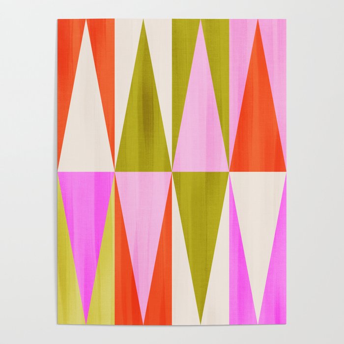Mid Mod Diamond Pattern 1. textured Pink Green  Poster Gallery Image 1