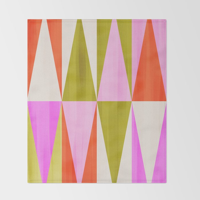 Mid Mod Diamond Pattern 1. textured Pink Green  Throw Blanket Gallery Image 2