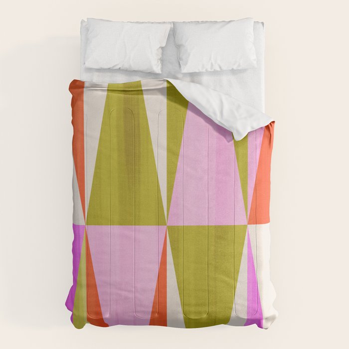 Mid Mod Diamond Pattern 1. textured Pink Green  Comforter Gallery Image 6