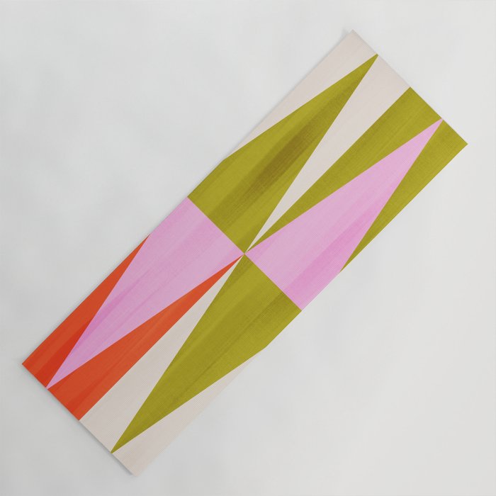 Mid Mod Diamond Pattern 1. textured Pink Green  Yoga Mat Gallery Image 1