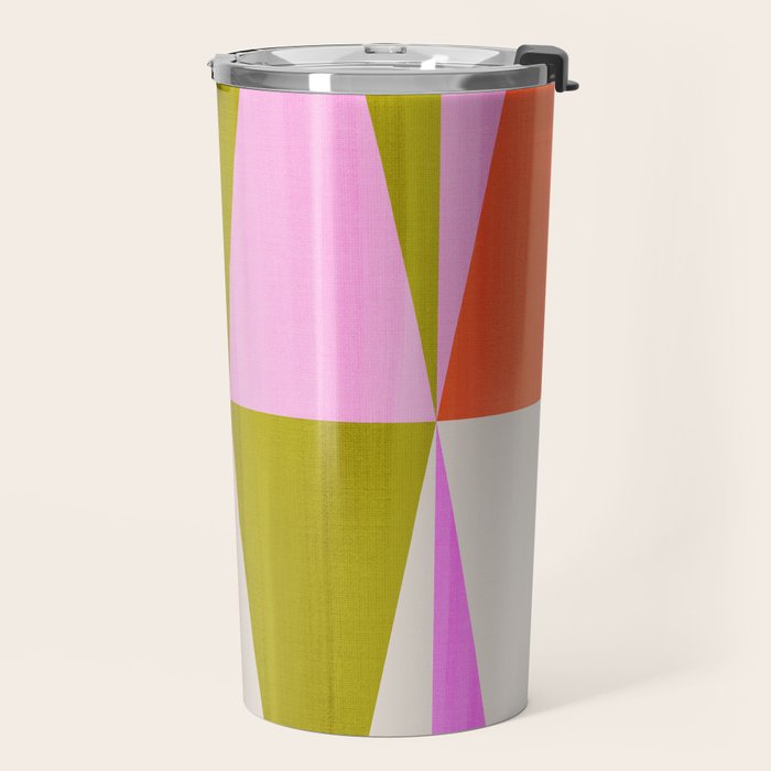 Mid Mod Diamond Pattern 1. textured Pink Green  Travel Mug Gallery Image 2