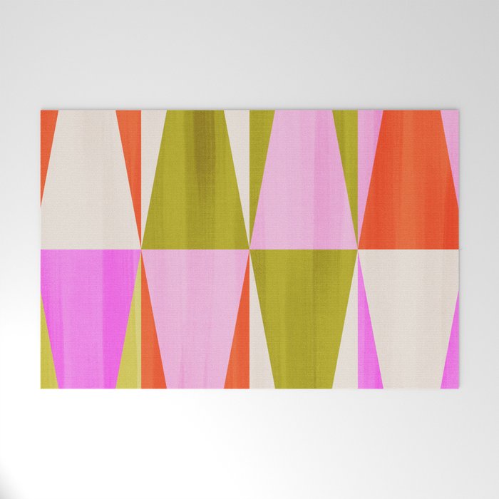 Mid Mod Diamond Pattern 1. textured Pink Green  Welcome Mat Gallery Image 1