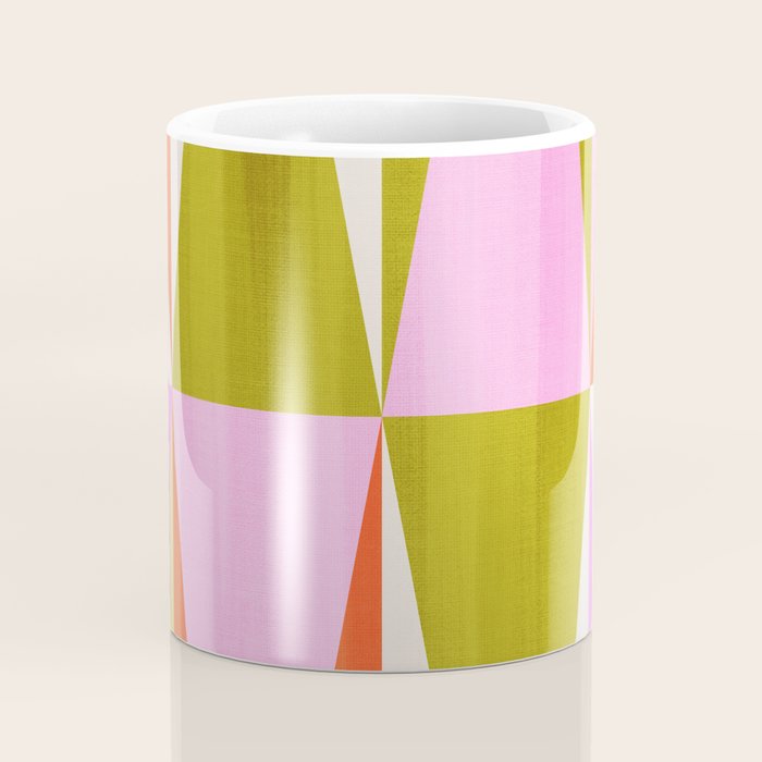 Mid Mod Diamond Pattern 1. textured Pink Green  Coffee Mug Gallery Image 4