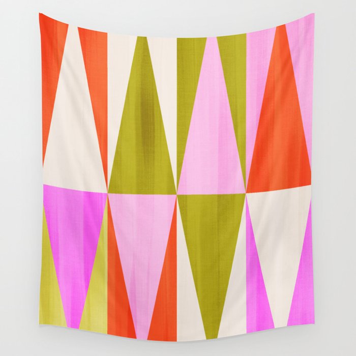 Mid Mod Diamond Pattern 1. textured Pink Green  Wall Tapestry Gallery Image 4