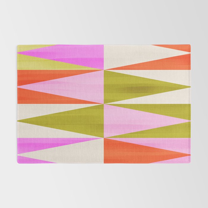 Mid Mod Diamond Pattern 1. textured Pink Green  Rug Gallery Image 2