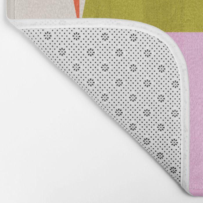 Mid Mod Diamond Pattern 1. textured Pink Green  Bath Mat Gallery Image 2