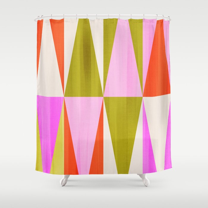 Mid Mod Diamond Pattern 1. textured Pink Green  Shower Curtain Gallery Image 1