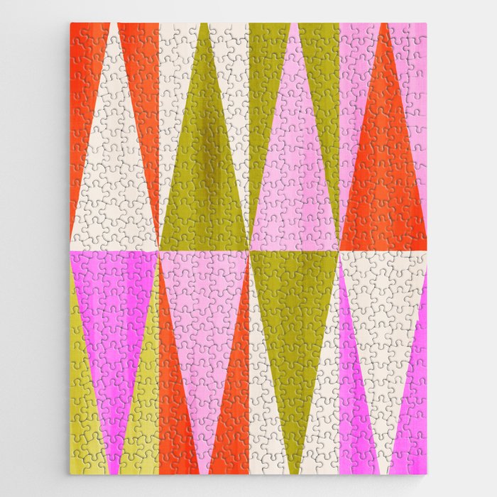 Mid Mod Diamond Pattern 1. textured Pink Green  Jigsaw Puzzle Gallery Image 1