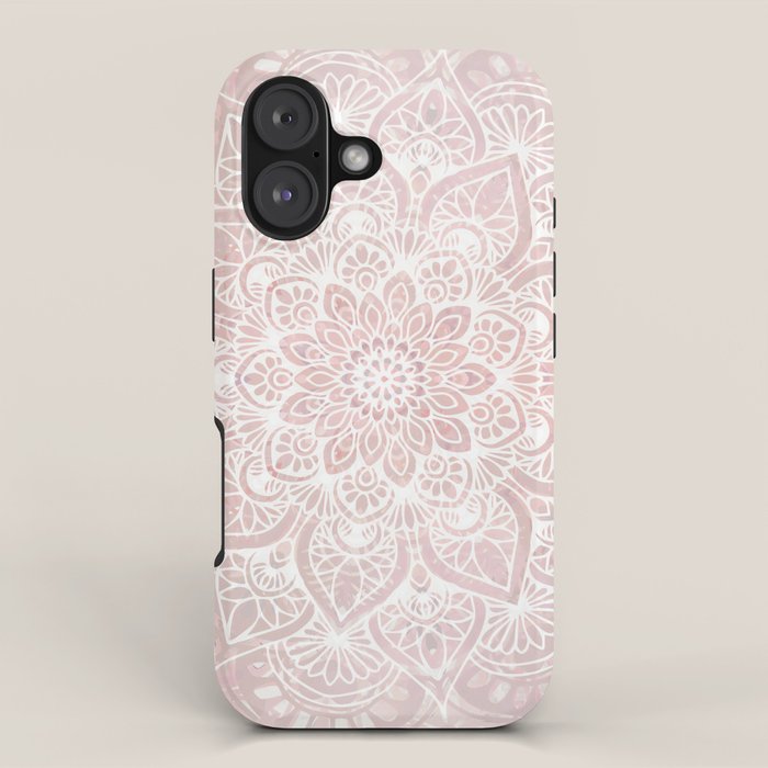 Mandala Yoga Love, Blush Pink Floral iPhone Case Gallery Image 1