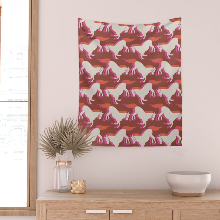 Horses in red Wall Tapestry Gallery Image 2